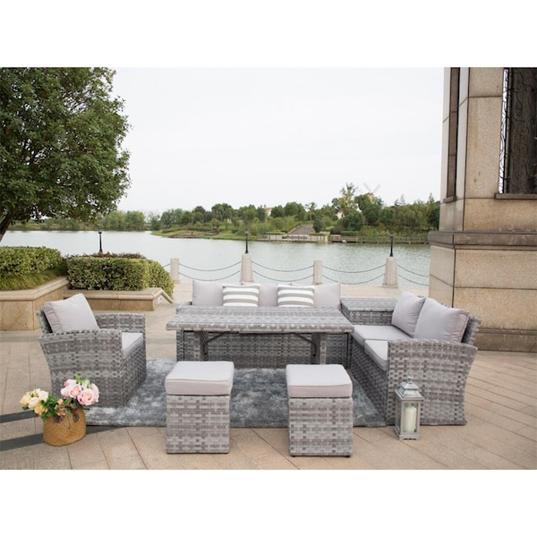 Claustro 7 Piece Outdoor PE Rattan Wicker Patio Sofa Set with Wide Cabinet, Gray CL2566970 - main